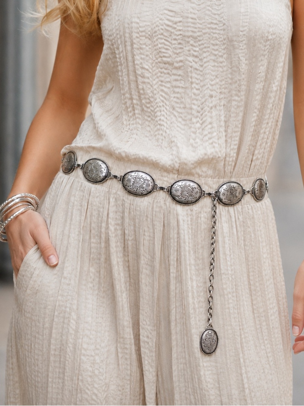 Brighton Western Silver Oval Medallion Chain Belt - Women Accessories